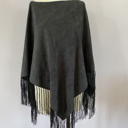 Tasseled faux suede poncho NWT. Black with a wide boat neck.