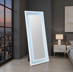 Floor Mirror, White Finish LED LIght . New Especial price