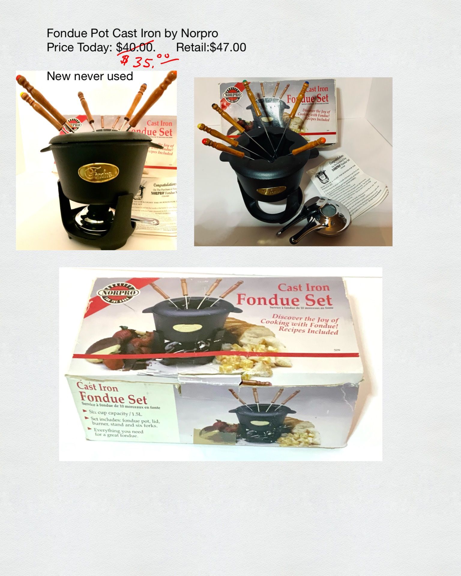 Fondue Pot Set - Cast Iron