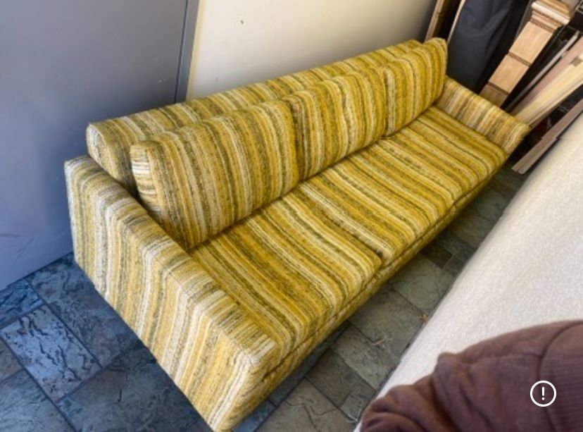 Vintage Couch With Boucle Textured yellow And green Pull Out Sofa bed