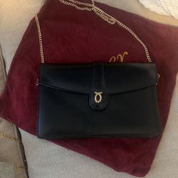 Vintage Launer London Black Leather Purse With Chain
