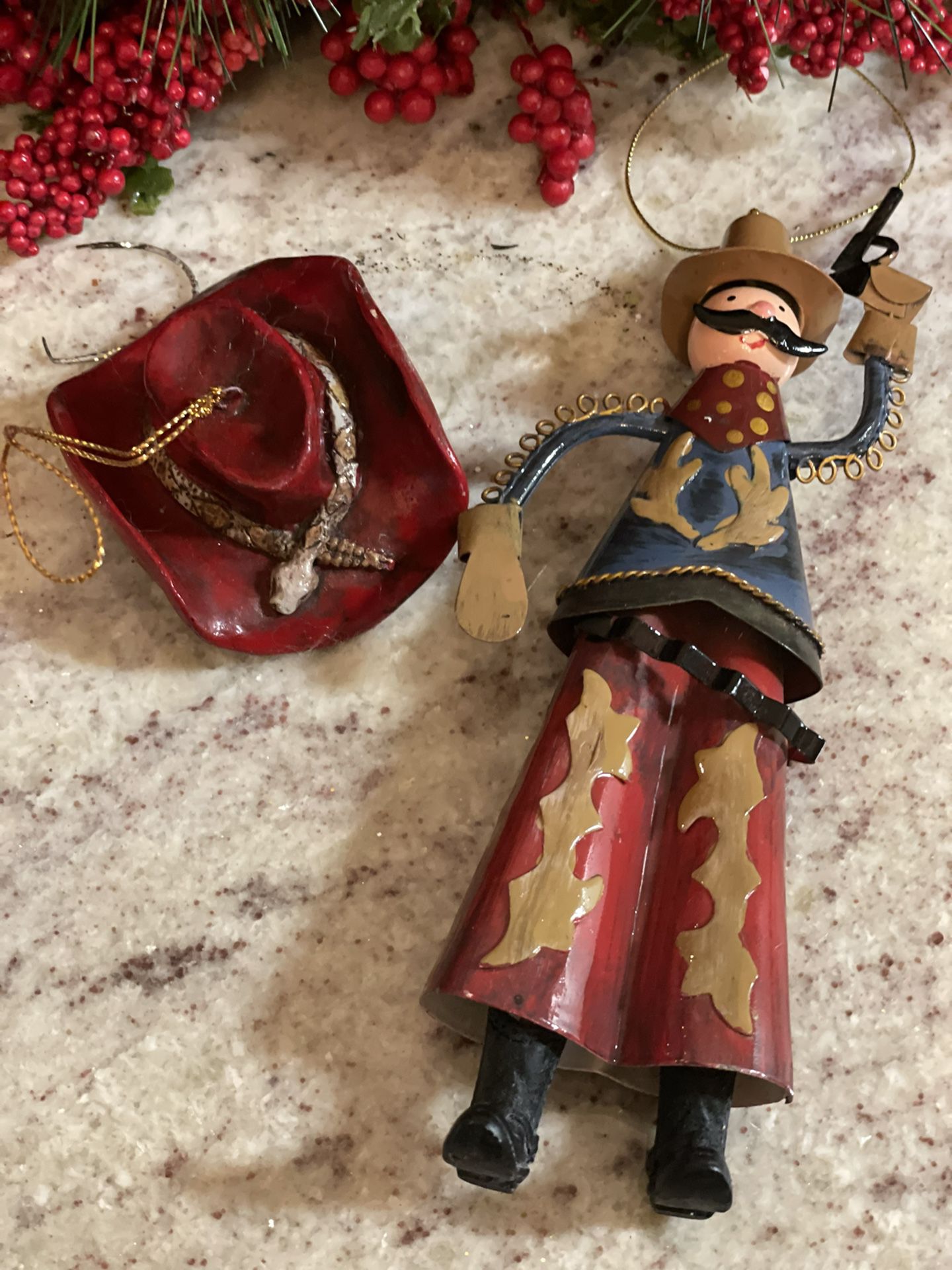 RAZ Cowboy Hat And Figure Ornaments 