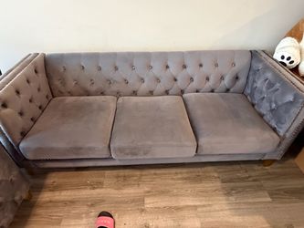 Gray Velvet Tufted Chesterfield Sofa