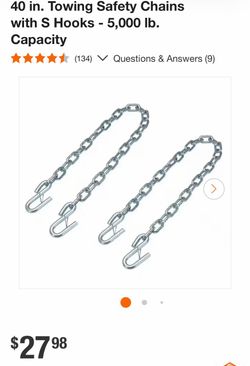 40 in. Towing Safety Chains with S Hooks - 5,000 lb. Capacity