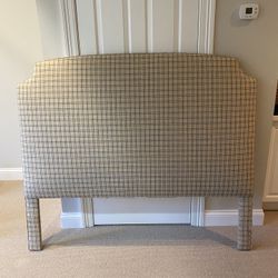 Gorgeous Custom Linen Navy and Neutral Beige Plaid Upholstered Headboard for Full/Double  Size Bed