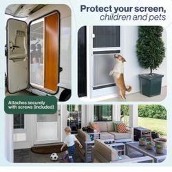 White metal pet or protective screen.