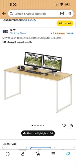 SHW Mission 48-Inch Home Office Computer Desk, Oak