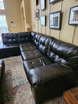 Expresso faux leather sectional couch