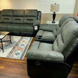 Earhart Slate Reclining Living Room Set Sofa And Loveseat 