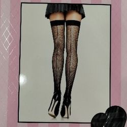 Plus Size Fishnet Backseam Thigh Highs Stockings Black New Women's Leg Avenue Halloween Costume 