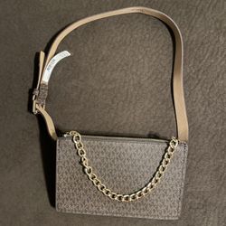 Michael Kors Brown MK Signature Fanny Pack Belt Bag Medium w/gold toned chain