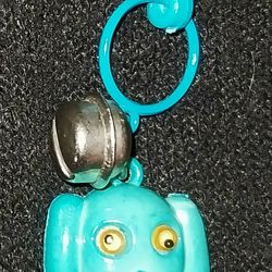 Vintage 1980s Keychain Plastic Necklace Blue Dog Charm w/ Bell