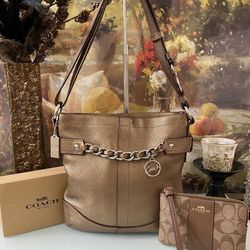NWT! Authentic Coach Metallic Copper Chain Duffel & Matching Wristlet Wallet, Please See Details 🌹