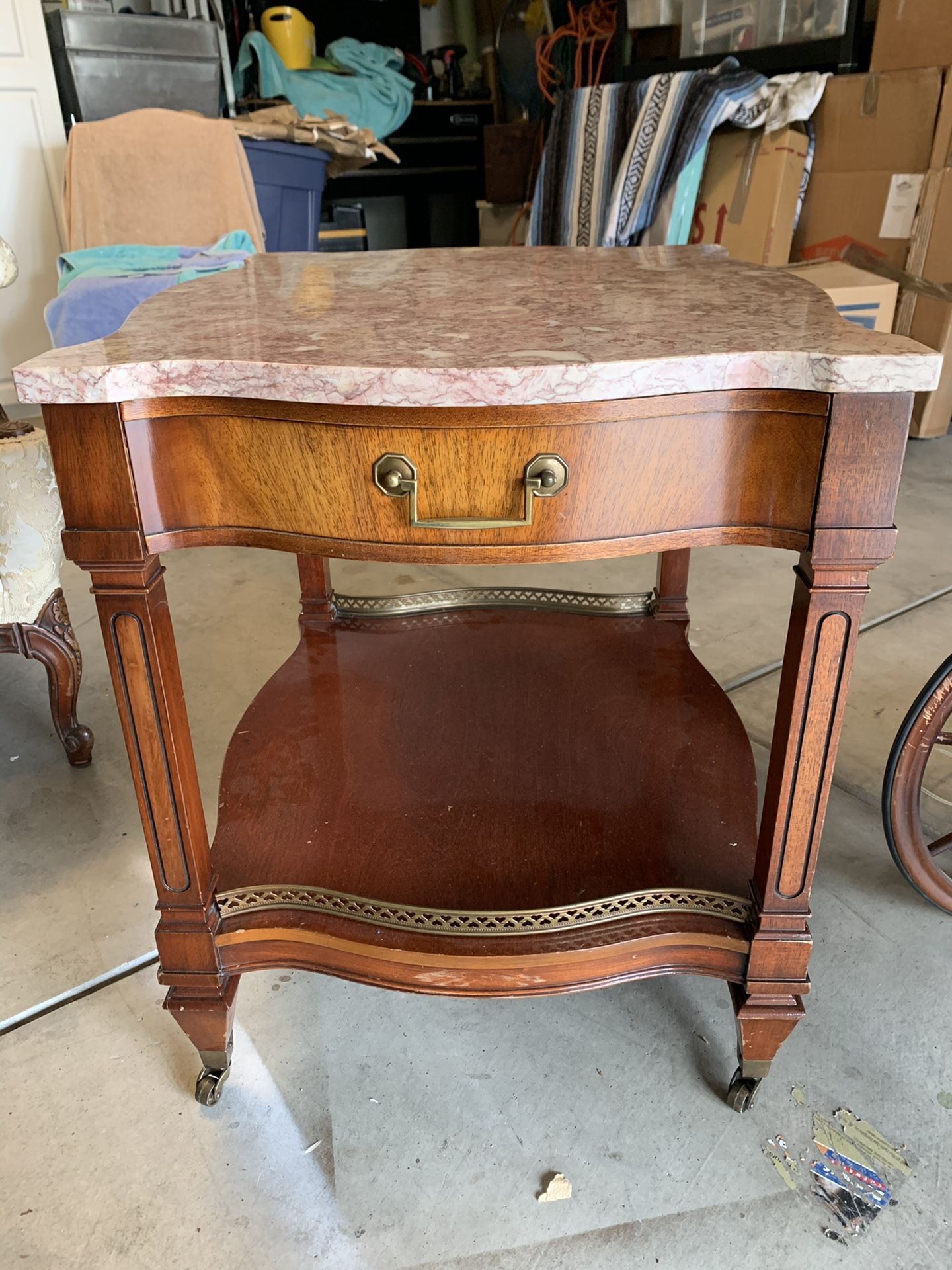 Wood end table with marble top