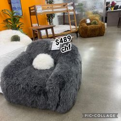 Contemporary Dark Gray Faux Fur Swivel Chair  // December Sale !