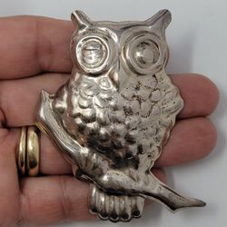 Vintage Taxco Sterling Silver Owl Brooch Pendant 