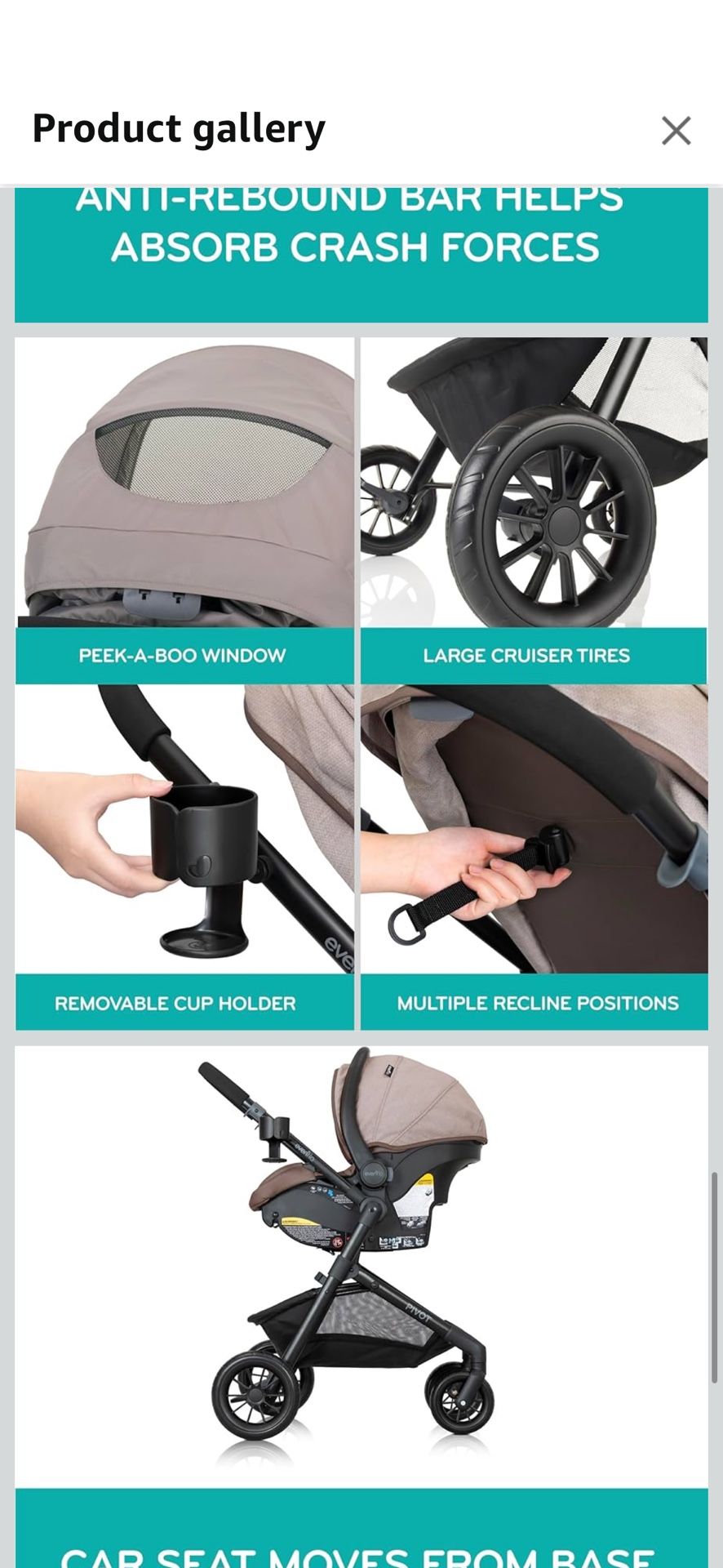 Evenflo Pivot Modular Travel System with LiteMax Infant Car Seat (Desert Tan)