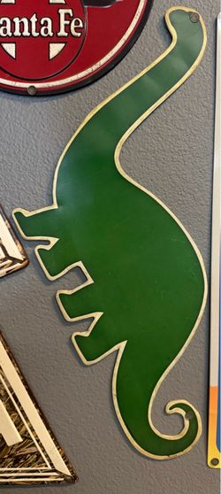 Vintage Santa Fe Metal Sign Green Dinosaur Decor