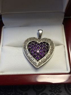 Silver 925 Heart Shape Pendant with Gem stones