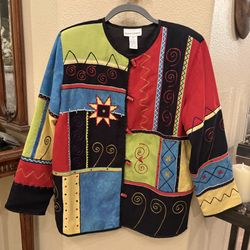 Vintage DRAPER’S & DAMON’S Colorful Embroidery Patchwork Artsy Jacket- Medium