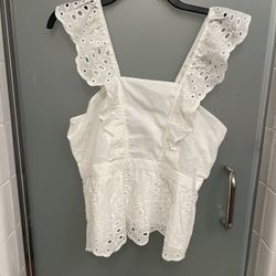 NWT Banana Republic petite White Crochet Lace Flutter Sleeve Blouse