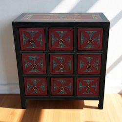 Tibetan/Himalayan Hand-Painted Lacquer 9-Drawer Apothecary Cabinet