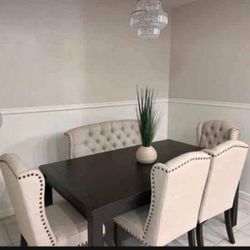 Rectangular Extension Table Chairs And Bench Jeanette 6 Piece Dining Set 🌟 Brand New ✅