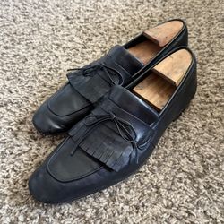 Salvatore Ferragamo Black Leather Bow Tassel Dress Loafers Men’s Size 11.5D