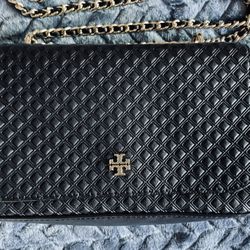 Like New Tory Burch Marion Quilted Crossbody Leather Black Mini Handbag, Bag, Purse Chain Link