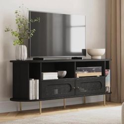 Oval Rattan TV Stand & Media Console – 63″ Entertainment Center with Storage, TV Console Table for Living Room & Bedrooms, Supports 32″–65″ Device, So
