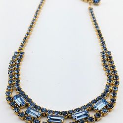 KRAMER of NY Blue Crystal Rhinestone Gold Tone Choker 