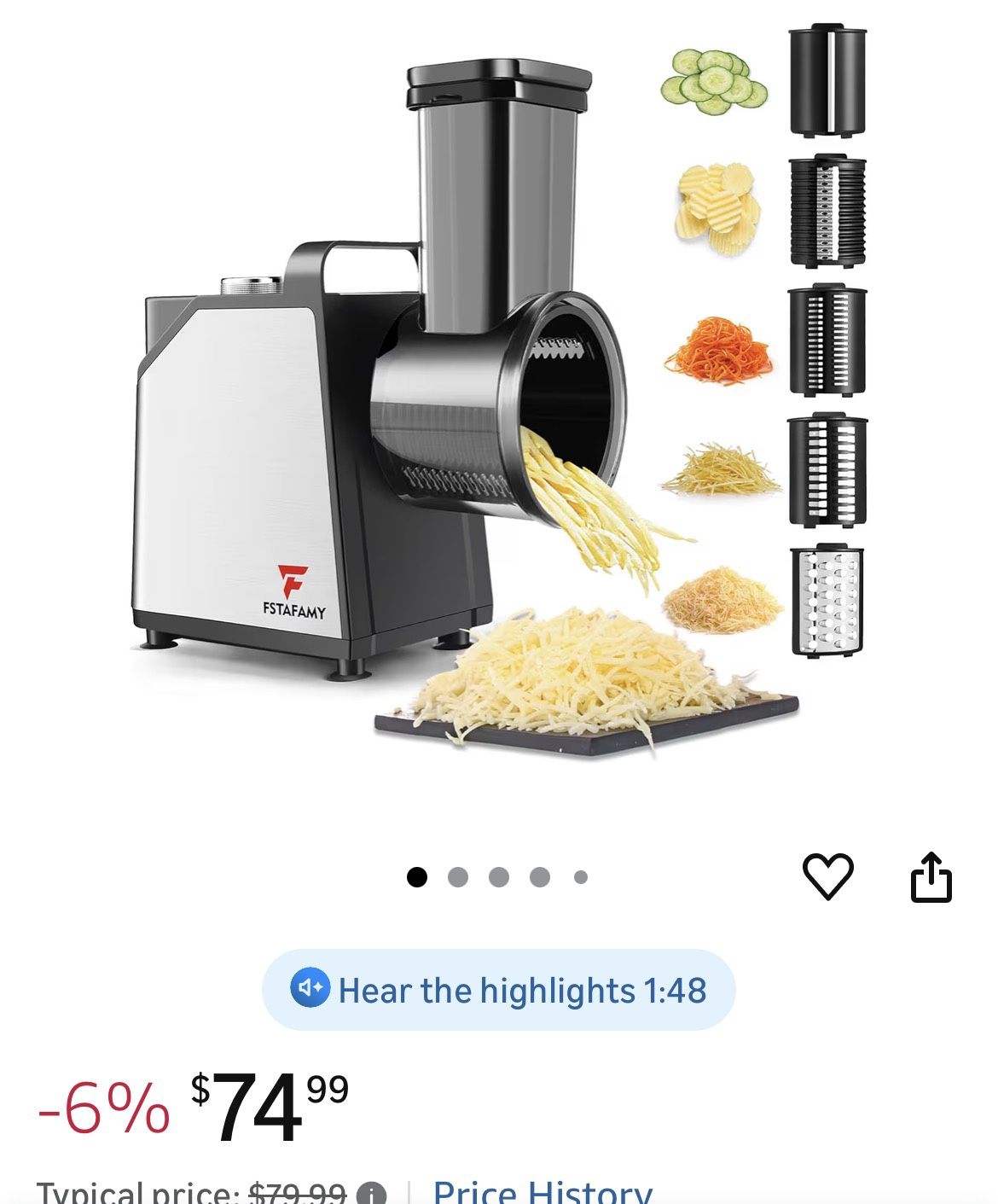 🆕 In 📦 Electric Cheese Grater&Vegetable Slicer,250W,5️⃣in1️⃣Kitchen salad chopper Food Processor with One-Touch Control