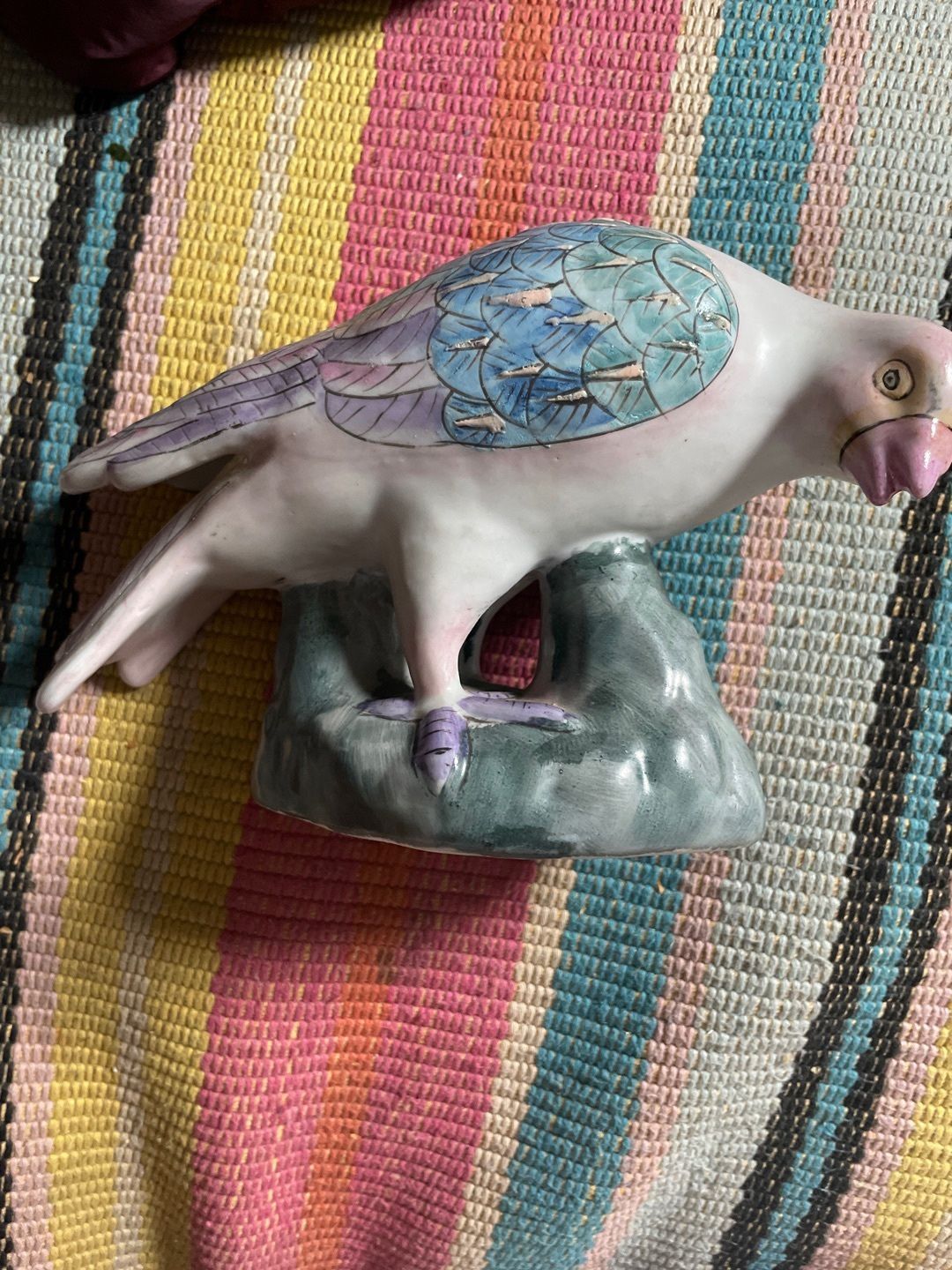 Vtg Chinese Famille Rose Porcelain Bird Figurine WBI Mark Pastel Enamel 10”