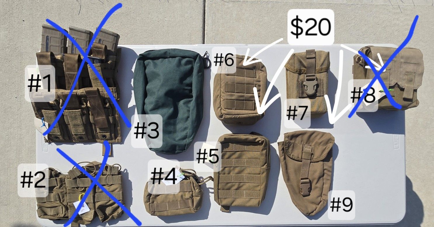 Military gear, pouches, slings, belts