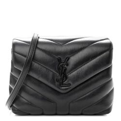 Calfskin YSL Quilted Monogram Monochrome Toy Loulou Crossbody Bag Black