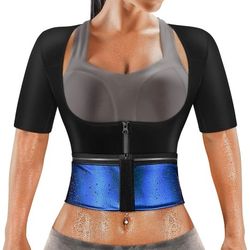 Sauna Suit for Women Weight Loss Sauna Shirt for Women Sweat Suit Waist Trainer Vest Fitness Body Shaper Zipper