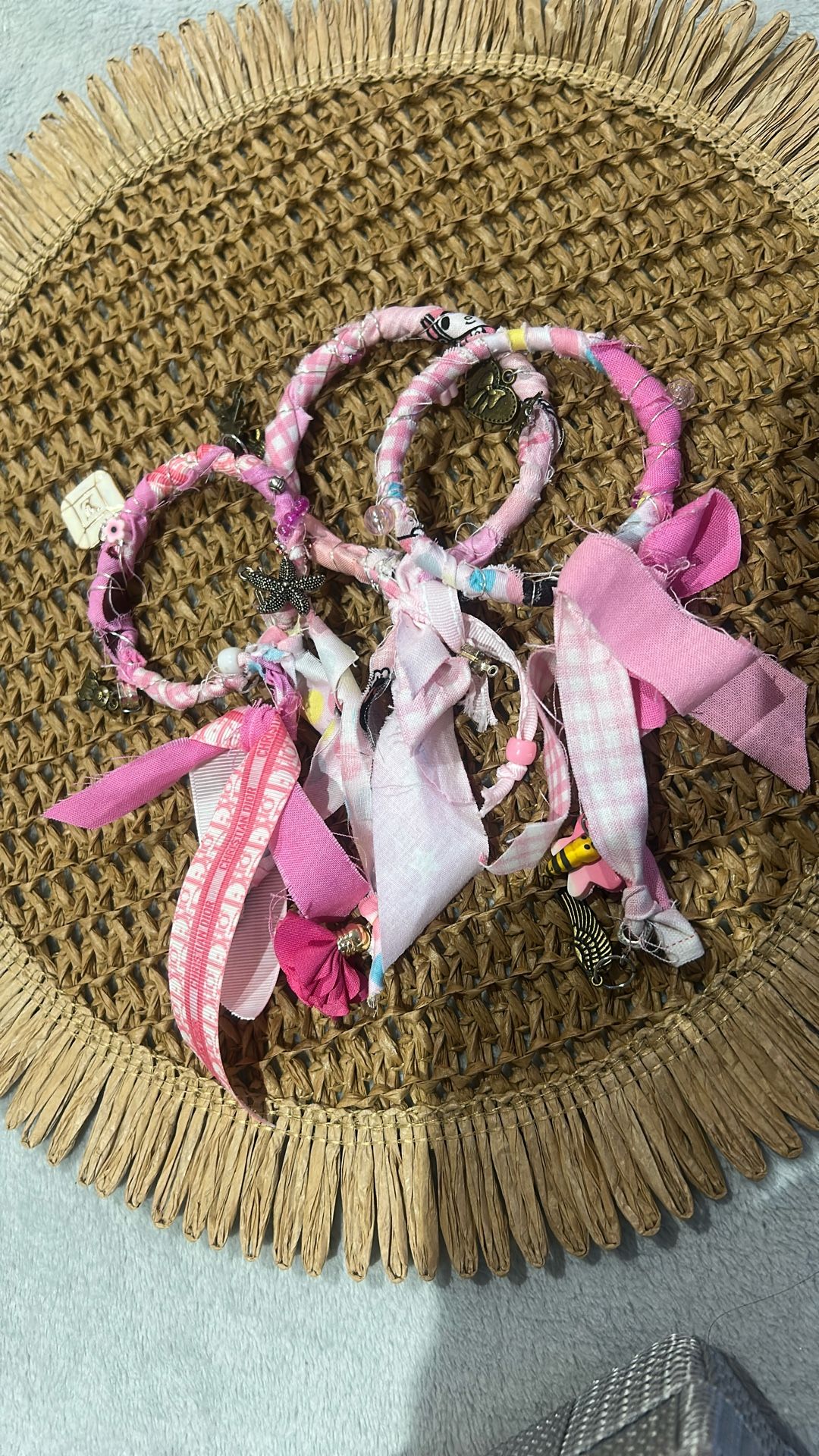 Bohemian Pink Bracelet Trio Fabrics Charm Bandanas