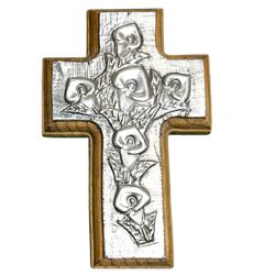Handmade Pewter On wooden Cross 4”x6”