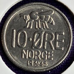 1968 Norway 10 Ore Coin
