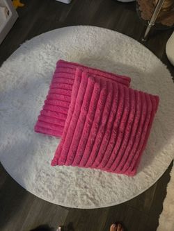 Hot Pink Ribbed Faux Fur Throw Pillows – Set of 2