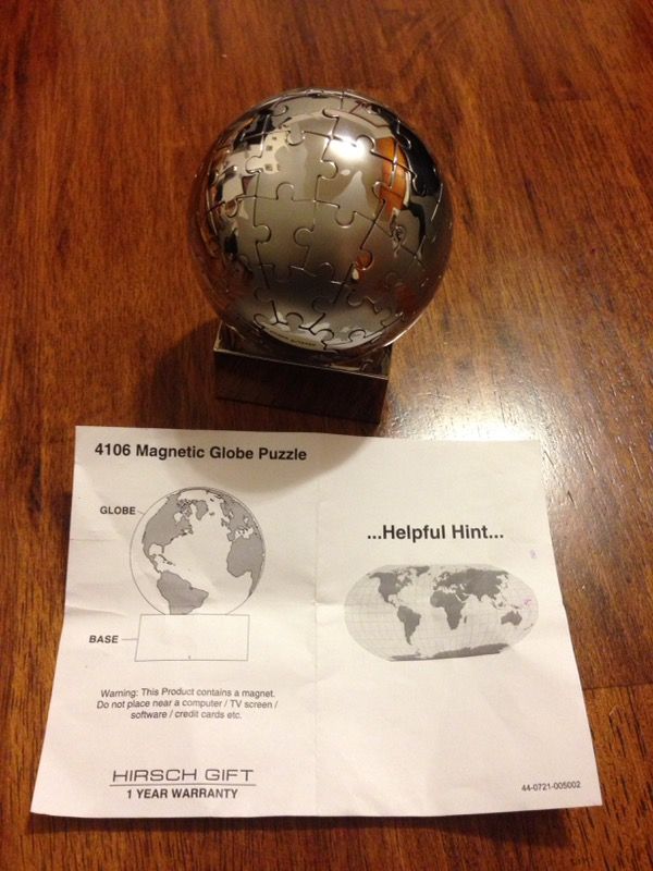 Magnetic Metal Stainless Steel World Puzzle Globe Desk Jigsaw Paper Weight Game