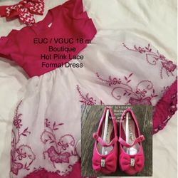 EUC 18 Boutique Fuchsia & White Lace Formal Lace Dress & NWOT Sz 4 Fuchsia Shoes Outfit