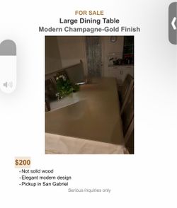 Large Modern Dining Table Champagne-Gold Finish