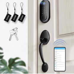 702#Front Door Lock Set, Fingerprint Keyless Entry Door Lock with Handle, Smart Deadbolt with App, Auto Lock & 1 Touch Locking, Easy Installation