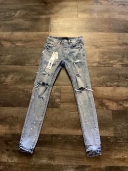 Purple brand, Jeans, Blue denim with paint splatter, size 28