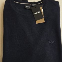 Brand New Navy Hugo Boss Knit Crew Neck Long Sleeves Men's Sweater. Size Medium