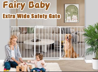FairyBaby Auto-Close Baby Safety Gate with Extension – White