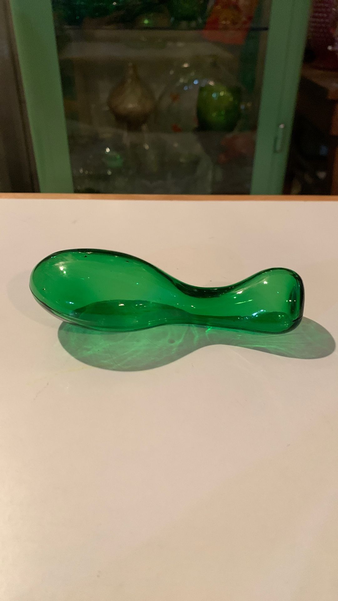 Antique Sewing Glass Sock Darner Blown Glass Green 5.25" Long