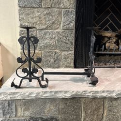 Cast Iron Andirons With Candle Holder