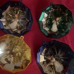 Vintage Mid Century 1950s Angels 3D Color Plastic Christmas Ornaments 